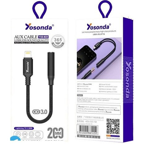 کابل تبدیل لایتنینگ به جک 3.5 میلی متری یوسوندا مدل YXD-M25