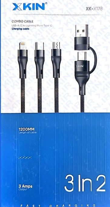 کابل شارژ USB به لایتنینگ و MICRO و USB-C ایکس کین مدل XK-X178 طول 1.2 متر