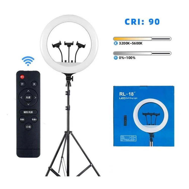 رینگ لایت RL-18 اورجینال به همراه سه پایه 3 متری و ریموت کنترل و 3 نگهدارنده موبایل