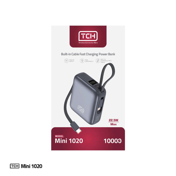 پاوربانک 22.5 وات تی سی اچ مدل Mini 1020 ظرفیت 10000 میلیآمپرساعت به همراه کابل تبدیل USB-C به لایتنینگ