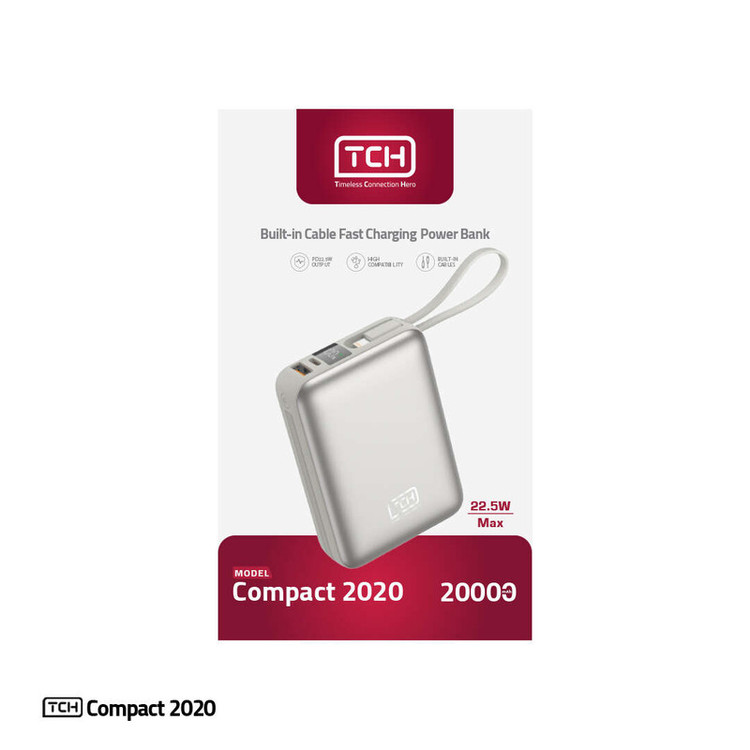 پاوربانک 22.5 وات تی سی اچ مدل Compact 2020 ظرفیت 20000 میلیآمپرساعت به همراه 2 عدد کابل USB-C / لایتنینگ