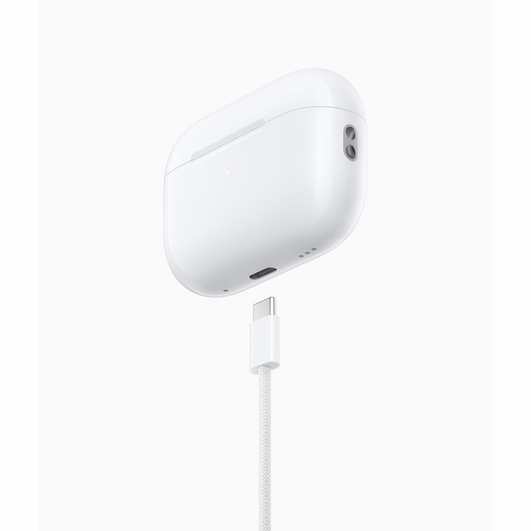هدفون بلوتوثی اپل مدل AirPods Pro 2nd Generation با نویز کنسلینگ فعال (ANC)، نویز کنسلینگ میکروفون (ENC)، درگاه شارژ USB Type-C، با قابلیت شارژ بیسیم، دارای میکروفون دوگانه از نوع Beamforming، مقاومت در برابر رطوبت و عرق (های کپی)